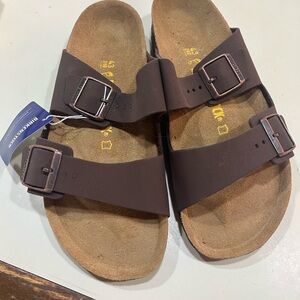 Birkenstock mens Dark Brown Two-Strap Arizona Sandals